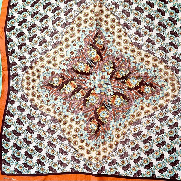 SOLD Johnny Was Floral Scarf in Orange & Blue - Picture 4 of 6